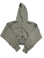Abercrombie  Fitch Crop Hoodie Womens XS Gray Fleece Lined Garment Dyed Zip Up