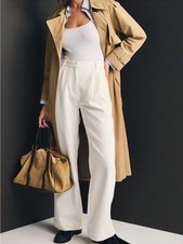 Abercrombie  Fitch Sloane Cream High-Waist Wide-Leg Trousers Size 14