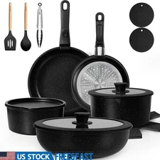 Non-Toxic Nonstick Cookware Set Induction Safe Pots Pans Detachable Handles New
