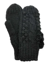Womens Lumpy Black Knit Pom Pom Winter Mittens