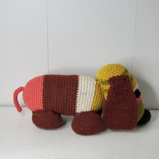 Handmade Crocheted Dachshund Dog Stuffed Animal Plush Toy Striped Multi-Color