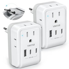 2 Pack European Travel Plug Adapter, VINTAR Foldable small, white+gray 