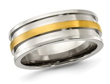 Mens Titanium Yellow Plated Center Wedding Band Ring 8.00mm 