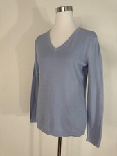 DKNY Jeans Sweater Womens Small Blue V Neck Rhinestone Knit Cotton Pullover Top