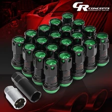 GREEN 16 WHEEL LUG+4LOCK NUT+ADAPTERS M12X1.25 22OD 45MM CLOSED SPLINE ALUMINUM