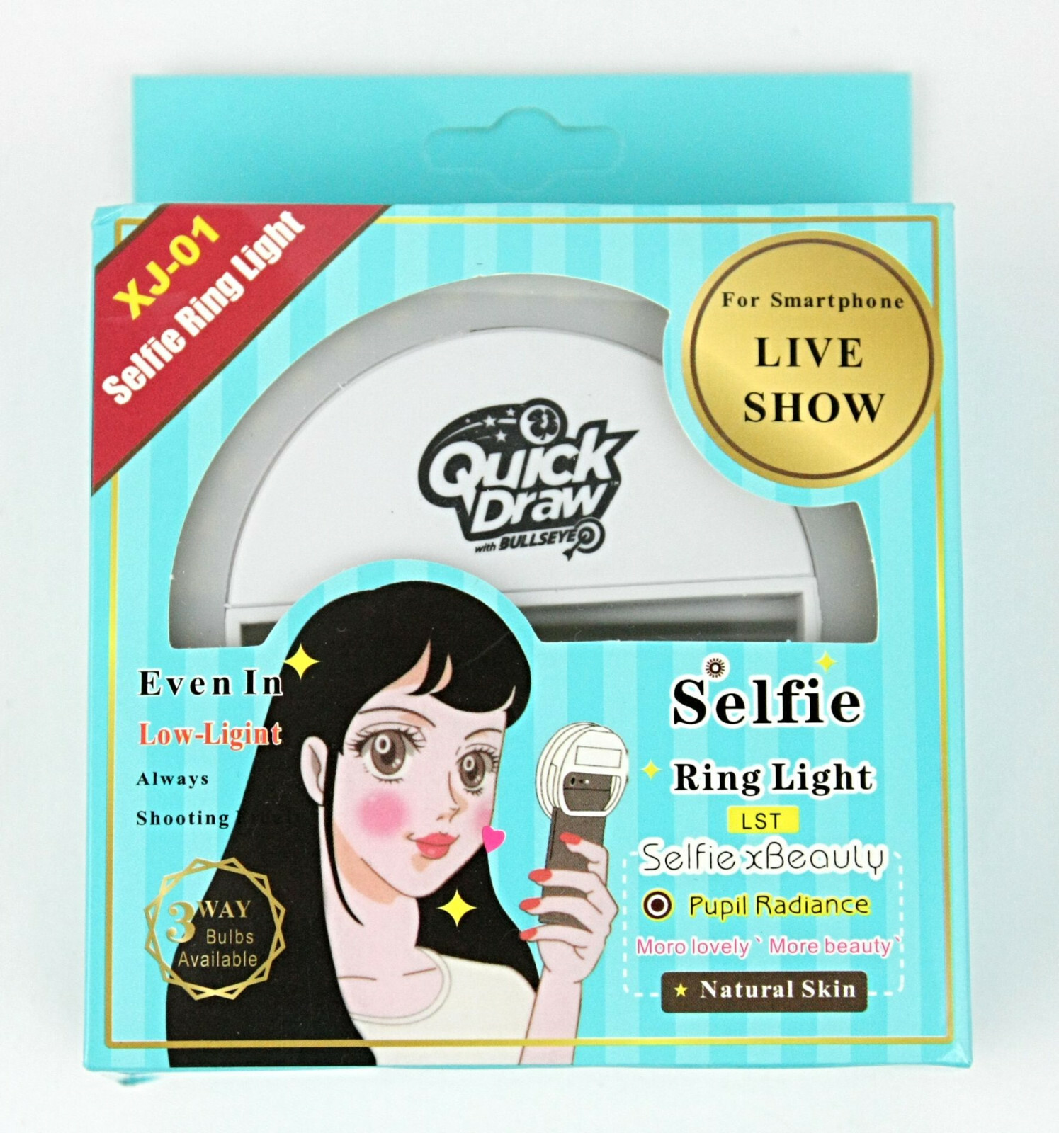 Selfie Ring Light with 3-Way Bulb for Smartphone Camera Battery Clip On-image