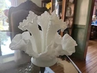 Fenton Hobnail Three Horn Epergne Milk Glass Flower Vase Bowl Vintage Excellent