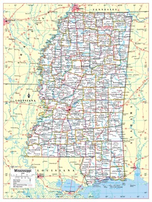 Mississippi State Wall Map Poster Large Print 24"Wx32"H | eBay