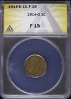 1914 D 1C Lincoln Wheat Cent ANACS F 15 Fine