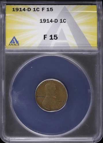 1914 D 1C Lincoln Wheat Cent ANACS F 15 Fine