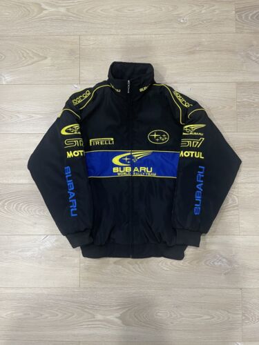 Adult F1 Vintage Racing Jacket Embroidered Cotton Padded Subaru Jacket - Picture 1 of 11