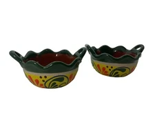 New Handmade Handpainted Artisan Made Clay Art Salsa Bowls Set Of 2 Colorful