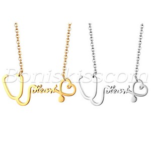 Medical-Doctor-Nurse-Stethoscope-Heart-Pendant-Necklace-Chain-For-Women-039-s-Gift