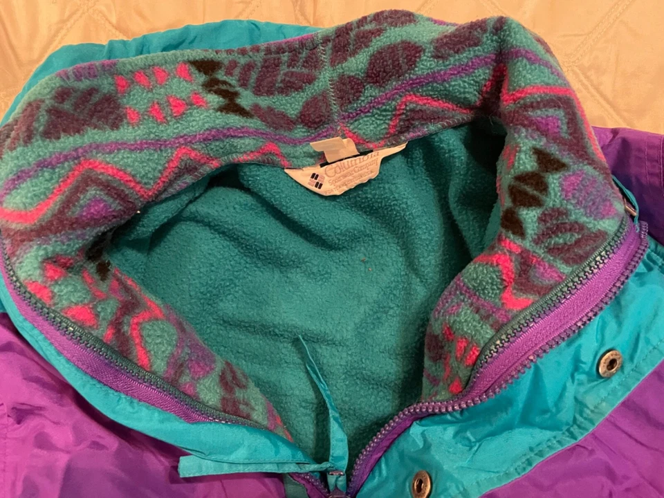 Columbia HECHO EN EE. UU.! Chaqueta de esquí Bugaboo Kids vintage años 90 púrpura audaz y aguamarina talla M Foto 2 de 4
