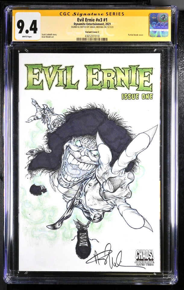 Evil Ernie #1 BLANK CGC SS 9.4 signed SKETCH Angel Medina NM+ PEN & INK CHAOS! Comic Art