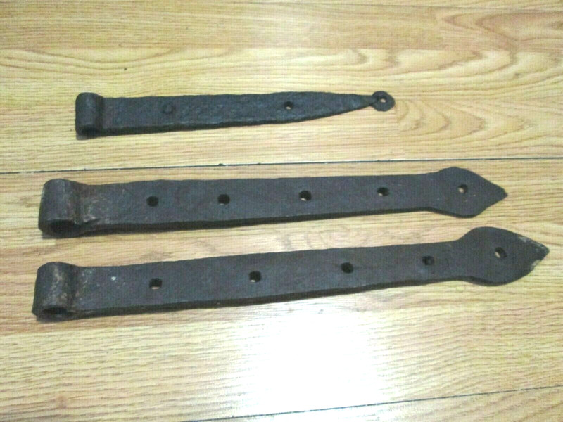 Trio of Original Handmade Civil War Era 1860's Cast Iron Barn Door Hinges