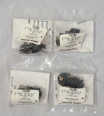 Lot of 4 Arrow Hart 7428N Midget Locking Plug 15A 125V 2P 2W Black 