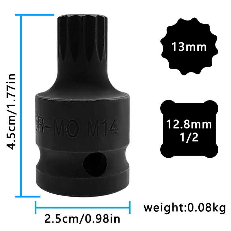 Fit for VW MKV Rear Brake Caliper Socket M14 12pt 1/2inch Tool 
