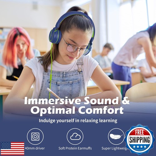 AILIHEN Kids Headphones, I35 On-Ear Headphones for School, Safe Volume 93dB, - Foto 2 di 5