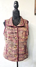 Christopher & Banks Vest Women Size M Beige Geometric Button Up Collared Knit