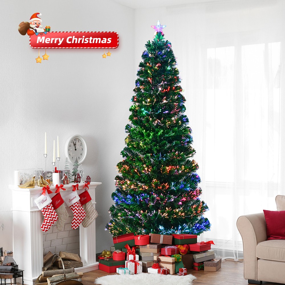 6FT Pre-Lit LED Artificial Christmas Tree Fiber Optic Xmas Holiday Season