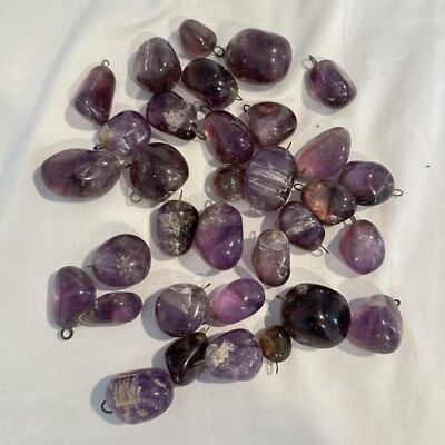 33 Vintage Polished Light Purple Amethyst Beads With Metal Loops