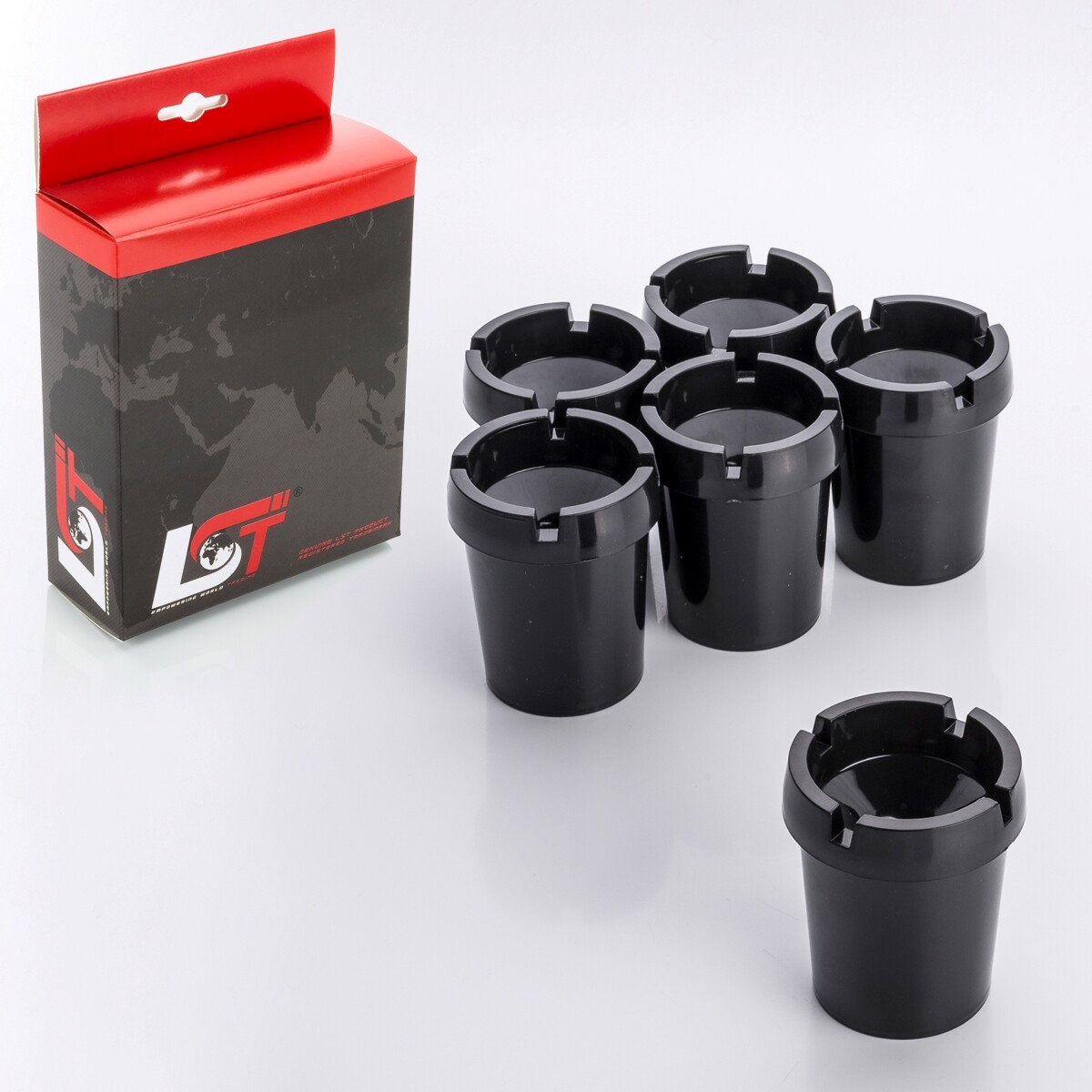 6x Ashtray Storm Smoke-Free Drink Holder Black Plastic