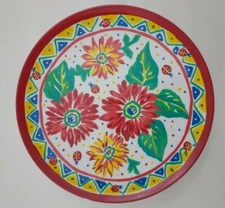 Set of 6 Melamine Dinner Plates Southwestern Design Floral Red Yellow Green Blue