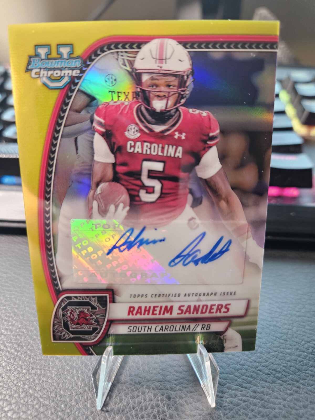 Raheim Sanders 2024 Bowman U Chrome Auto Yellow /75 South Carolina