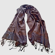 Shawl Scarf Paisley Print Fringed Black Brown Muted Womens Lightweight 26''x69''