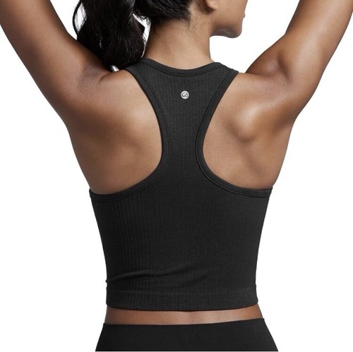 CRZ YOGA Seamless Women's Ribbed High Neck Crop Tank Sz L Racerback Built in Bra - Picture 2 of 8