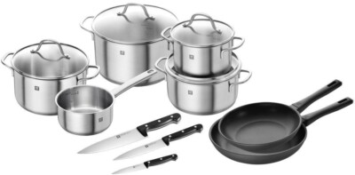 ZWILLING Flow Shine Twin Chef 2 Topfset 10tlg.+ Bratpfanne 24/28 cm + Messer-Set