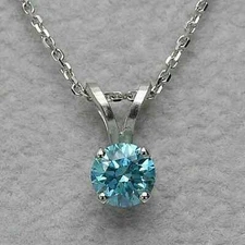 2Ct Round Cut Lab Created Blue Diamond Solitaire Pendant 14K White Gold Finish