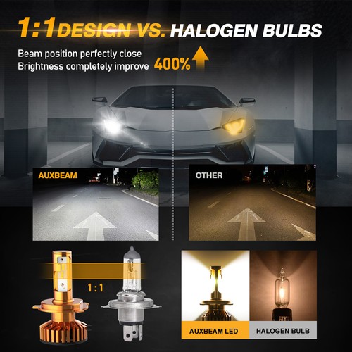 AUXBEAM H4/9003/HB2 LED Headlight Bulbs Kit High Low Dual Beam White 10000LM 52W - Picture 5 of 12