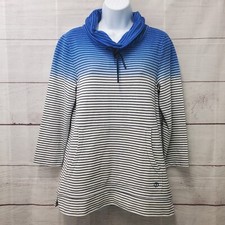 T By Talbots Sweatshirt Blue White Ombre Striped Size Small Cowl Neck Women