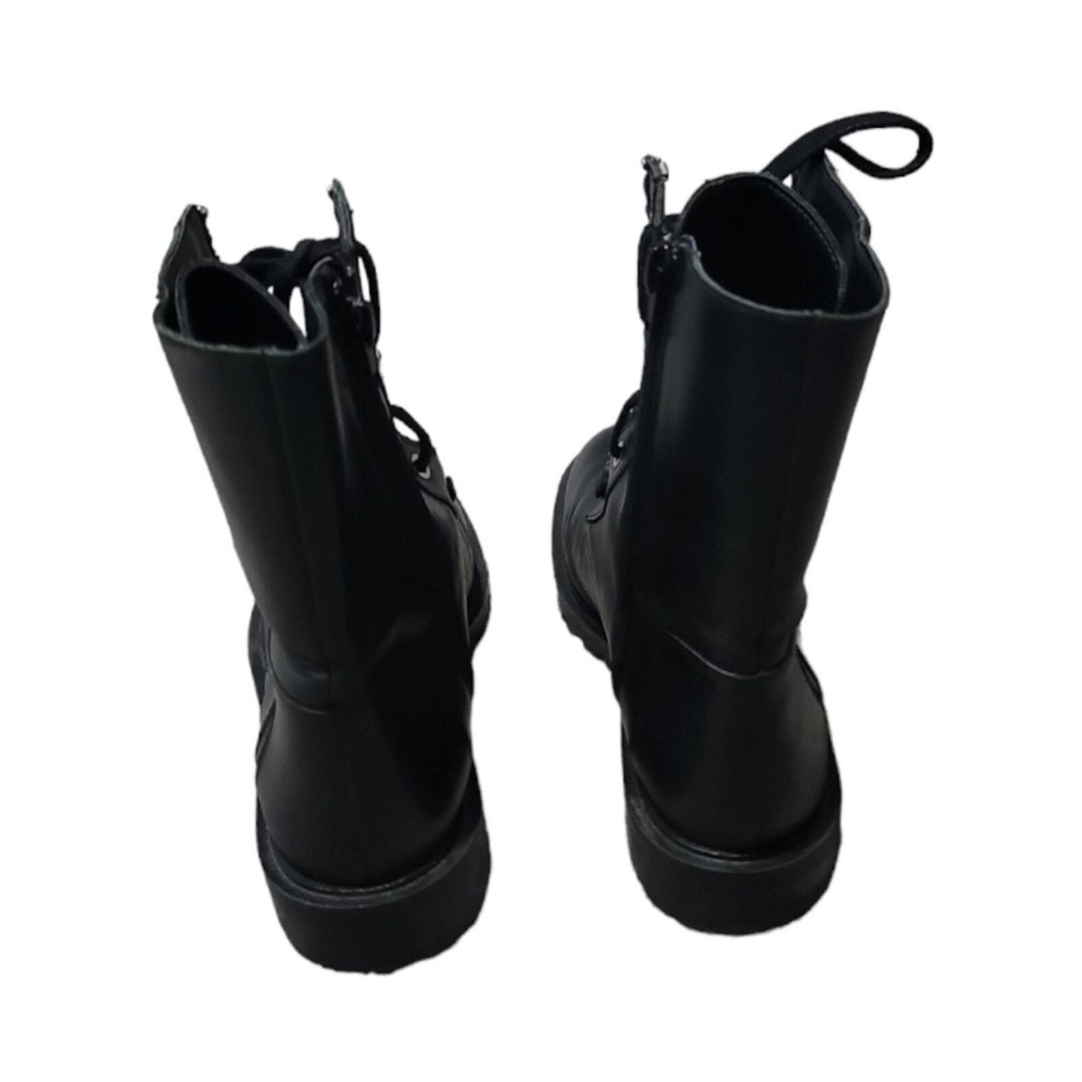 ZARA Black Leather Lace Up Studded Boots With Side Zip Size ZARA Black Leather Lace Up Studded Boots With Side Zip Size