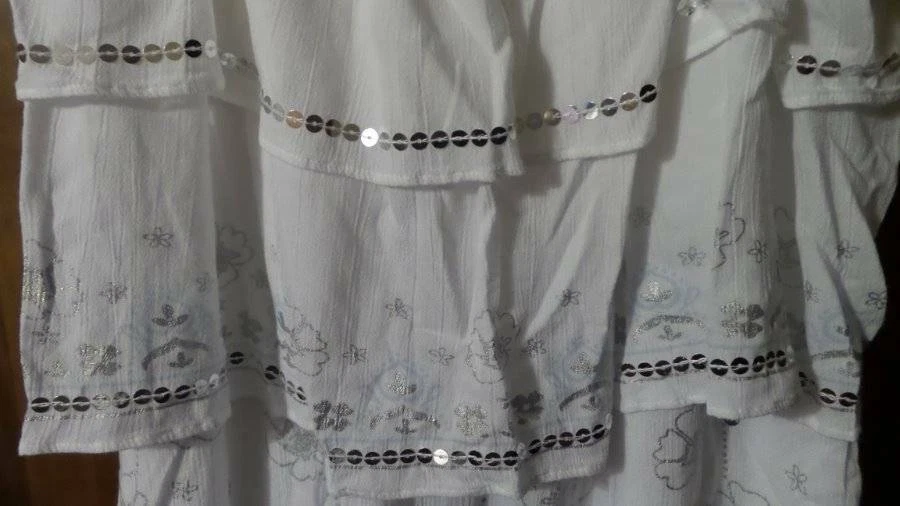 NWT ~ JUSTICE White flowing top Pull-on skirt Silver sequins Summer  Girls 14 16 - Image 3 of 4