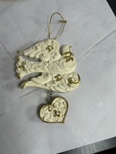 Dove Christmas Ornament With Pearls And Hanging Heart.