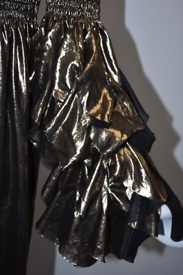 NEW Caroline Constas OFF THE SHOULDER Mini Dress Gold LAME Fluid Ruffles  Black S | eBay