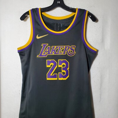 Nike Lakers LeBron James City Edition Swingman Authentic Jersey Men Small Grey