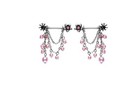 Pair Gem Flower w/ Pink Pearl Bead Dangle Nipple Barbells Rings Body Jewelry