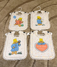 Vintage Paddington Baby Bibs Lot of 4 Quilted Embroidered White Multicolor 1980s