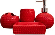 Bathroom Accessories Set,4 Pcs Red Ceramic Bathroom Accessory Set Complete with