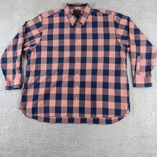 Paul Fredrick Mens 3XL Classic Fit Buffalo Check Button Down Shirt Navy Pink