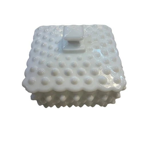 VTG Fenton White Milk Glass Hobnail Square Dresser Trinket Cigarette Box Mint