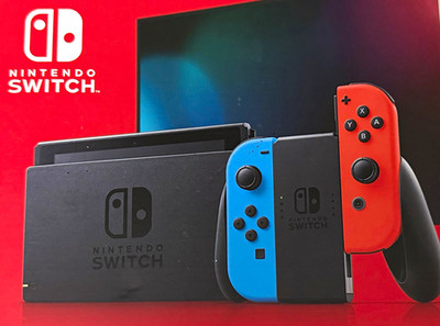 Nintendo Switch Console Black w/ Neon Red & Blue Joy-Con, Wi-Fi, HDMI USB-C