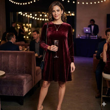 AKA Eddie Bauer Brown Velvet Dress Petite 4 Shift Long Sleeve Minimalist Fall