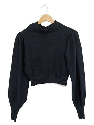 SASSYCLASSY Damen Cropped Pullover Schwarz Puffärmel Gr. S