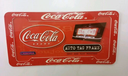 Vintage Coca-Cola License Plate Auto Tag Frame PL8MATE