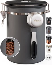 Veken Coffee Canister with Window,Airtight Stainless Steel Kitchen Food Storage